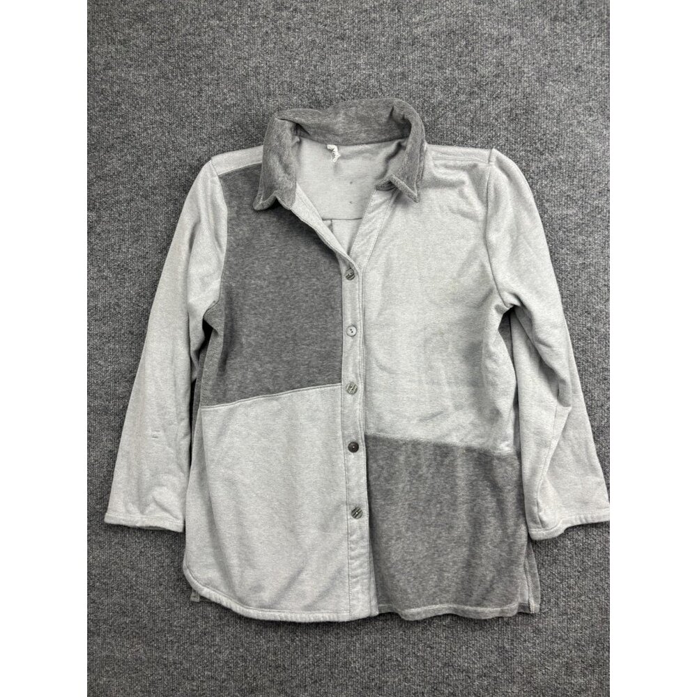 Neon Buddha Shirt Womens Large Gray Colorblock Button Up Tunic Top 3/4 Sleeve